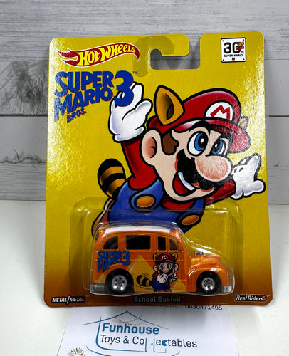 Hot Wheels  MARIO School Busted~ SUPER MARIO BROS 3 Pop Culture REAL RIDERS 1:64