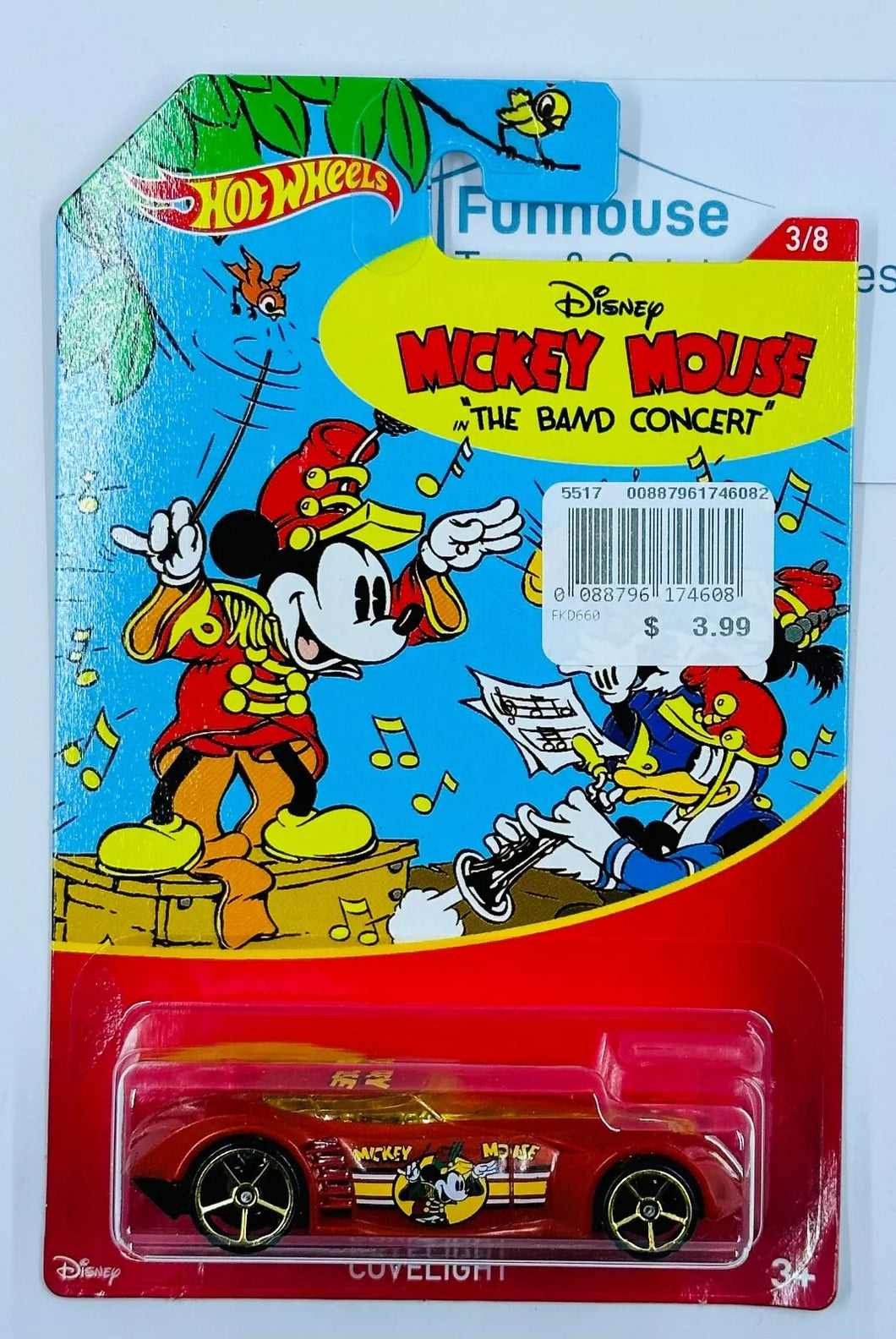 Hot Wheels MICKEY MOUSE THE BAND CONCERT COVELIGHT 3/8 PERFECT CARD 2018