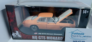 Holden HQ GTS Monaro Sedan Light Tangerine /White Stripes Twin Turbo V8 Diecast 1:24
