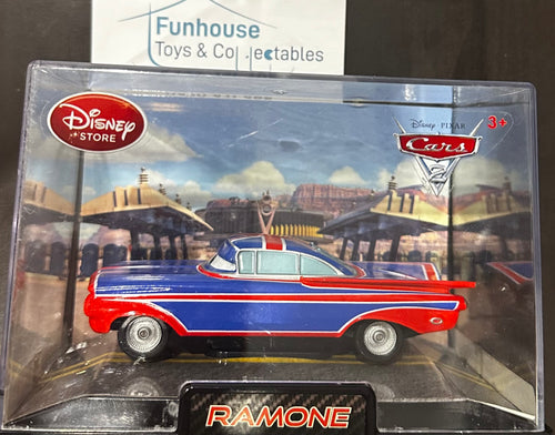 Disney Store Cars 2 RAMONE with British Flag Decals Die Cast Car In Collector's Case