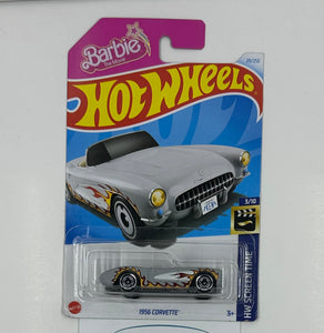 2 x 2024 Hot Wheels BARBIE 1956 CORVETTE in GREY & BLUE SCREEN TIME 3/10 9/10 **