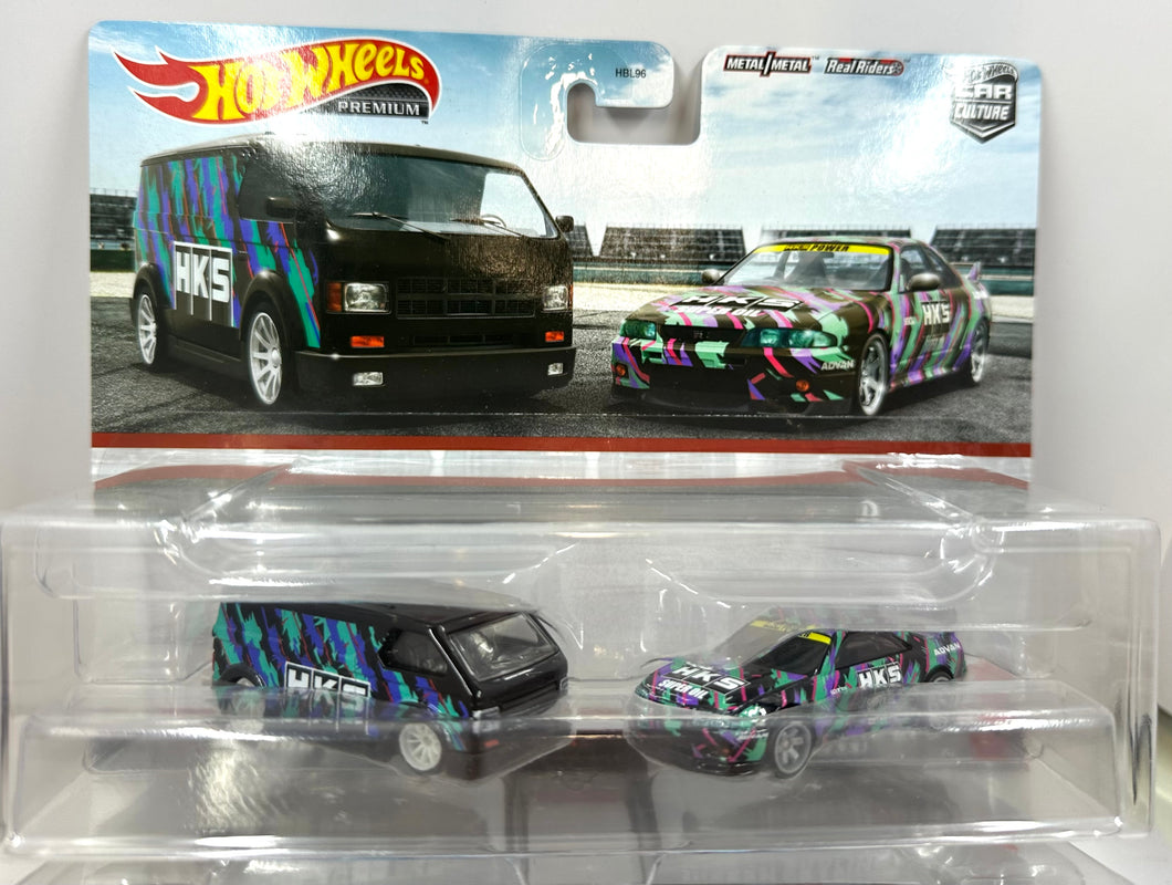 Hot Wheels Premium 1:64 2 pack HKS NISSAN SKYLINE BCNR33 R33 GTR & MBK Van *