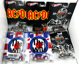 Hot Wheels POP CULTURE THE BANDS-  KISS AC/DC THE WHO  2013 Real Riders SET OF 6 X8308