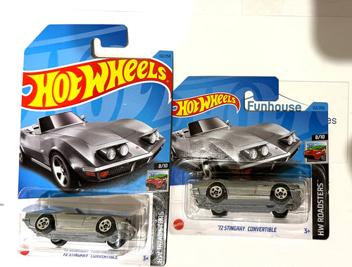 Hot Wheels '72 STINGRAY CONVERTIBLE SILVER HW ROADSTERS 8/10 Long & Short Card