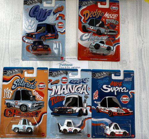 Hot Wheels 1:64 Themed Automotive Asst 2025 GULF TOONED Complete Set 1-5