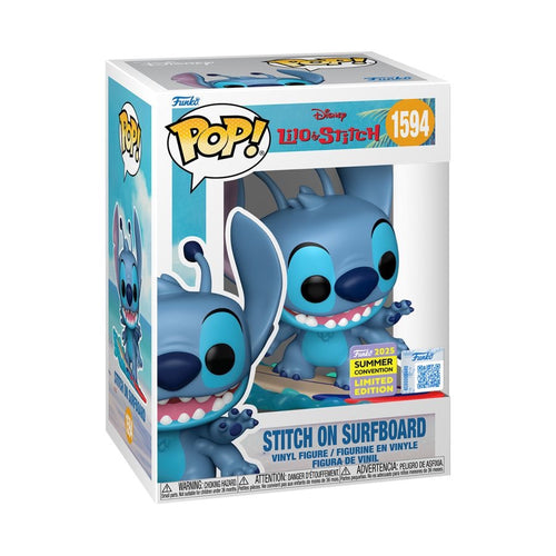 Lilo & Stitch - Stitch on Surfboard SDCC 2025 Exclusive Pop! Vinyl! 1594.2025 Summer Convention sticker on the box.