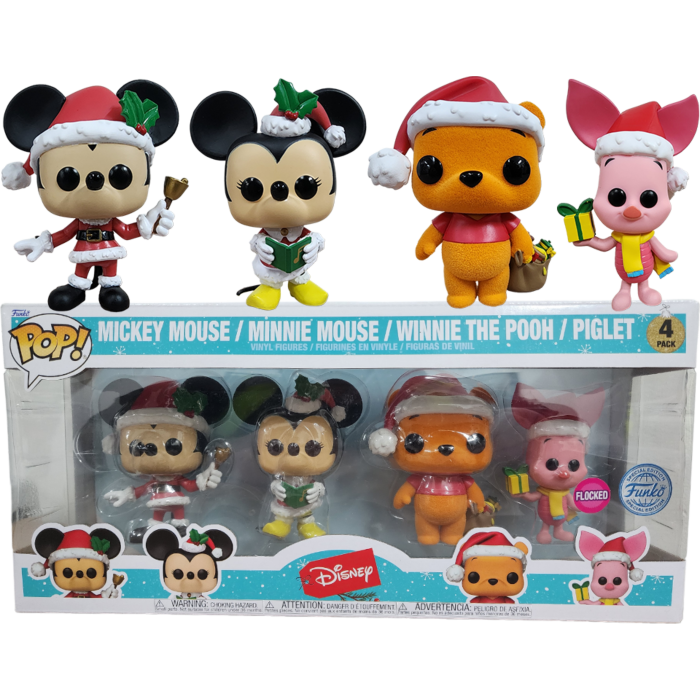 Disney: Holiday - Mickey, Minnie, Piglet, Winnie the Pooh Flocked Pop! Vinyl Figure 4-Pack