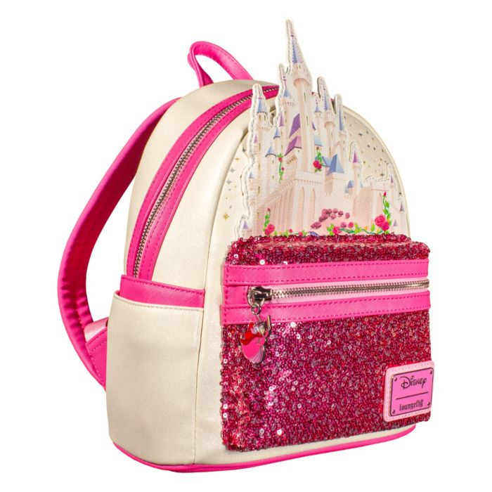 Disney Loungefly Mini Backpack Aurora Castle Sequins Pink Sleeping Beauty