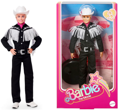 Barbie The Movie Ken Doll in Black & White Cowboy Hat and Western Boots in Shipper