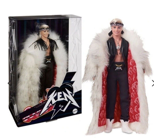 Barbie The Movie Ken Doll In Faux Fur Coat And Black Fringe Vest In shipper Box