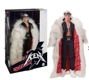 Barbie The Movie Ken Doll In Faux Fur Coat And Black Fringe Vest In shipper Box
