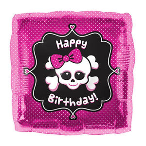 Happy Birthday Girly Skull Foil Balloon