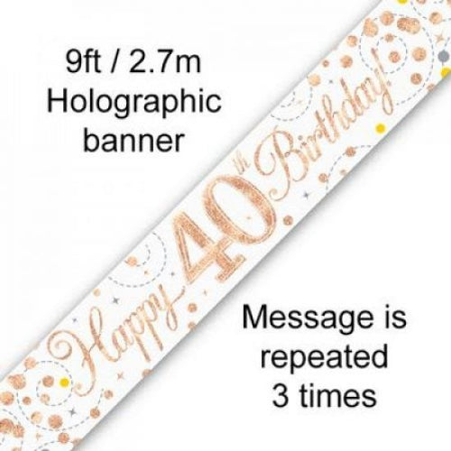 40th Birthday Rose Gold Holographic Banner