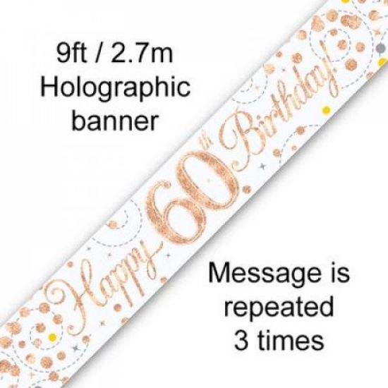 60th Birthday Rose Gold Holographic Banner