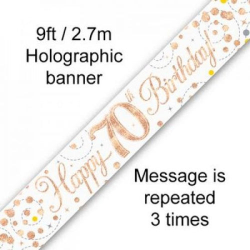 70th Birthday Rose Gold Holographic Banner