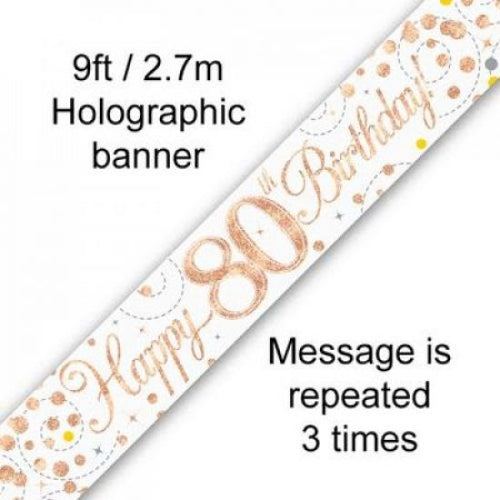 80th Birthday Rose Gold Holographic Banner