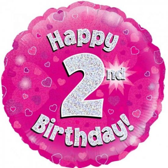 Happy 2nd Birthday Pink Holographic Balloon