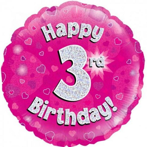 Happy 3rd Birthday Pink Holographic Balloon