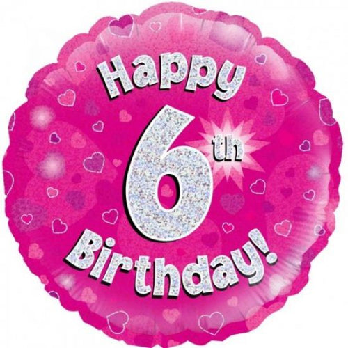 Happy 6th Birthday Pink Holographic Balloon