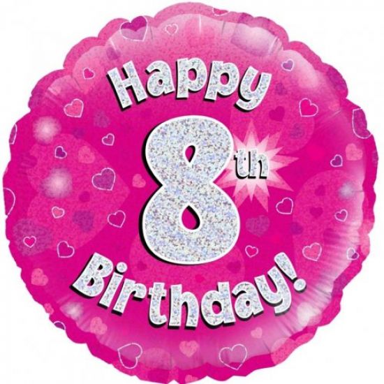 Happy 8th Birthday Pink Holographic Balloon