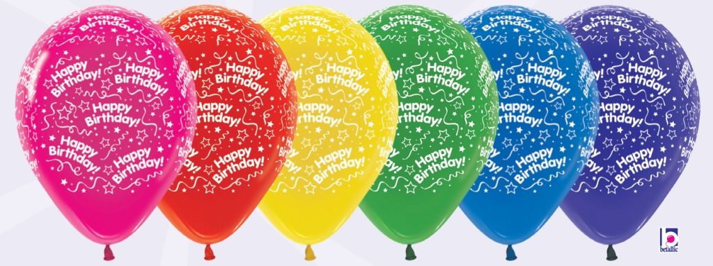Sempertex Balloon 12cm All Around Birthday Crystal Asst colours