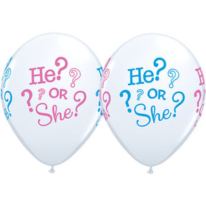 28cm Round White He? or She? Latex Helium Quality Balloon