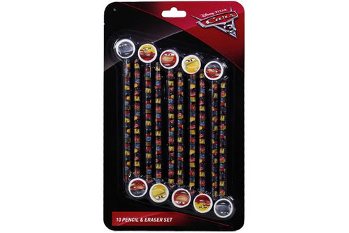 Disney Cars Lead Pencil & Eraser Set of 10 Pack