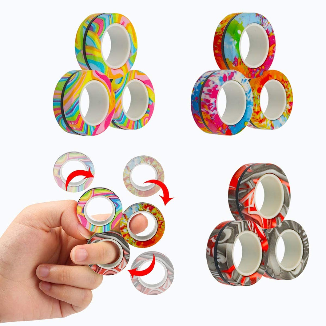 3 Finger Magnetic Ring Fidget Toys - Rainbow
