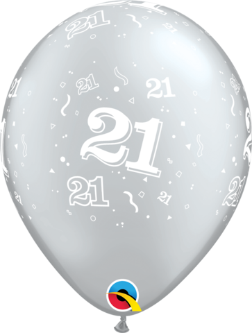 Qualatex Printed Latex  21st Silver Balloon