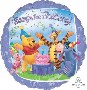 Winnie Pooh and Friends 1st Birthday Round Foil Balloon