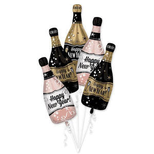Happy New Year Bubbly Bottles Foil Balloons Pack of 5