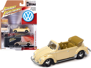 1975 Volkswagen Super Beetle Convertible  Ivory and Collector Tin  1/64 Diecast Model Car by Johnny Lightning
