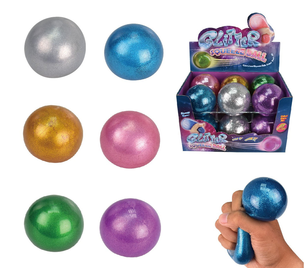 GLITTER SQUEEZE BALL 7cm METALIC Unicorn Colours