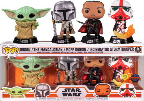 Star Wars: The Mandalorian - The Mandalorian, Moff Gideon, Grogu (The Child) & Incinerator Stormtrooper Glow in the Dark Pop! Vinyl Figure 4-Pack