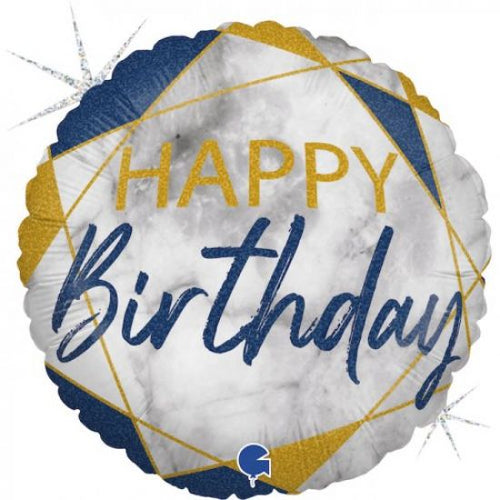 Grabo Foil Round 45cm - Blue Marble Happy Birthday