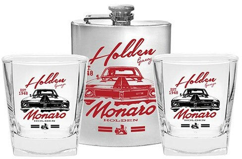 Holden Spirit Glasses Set of 2 and Flask Monaro