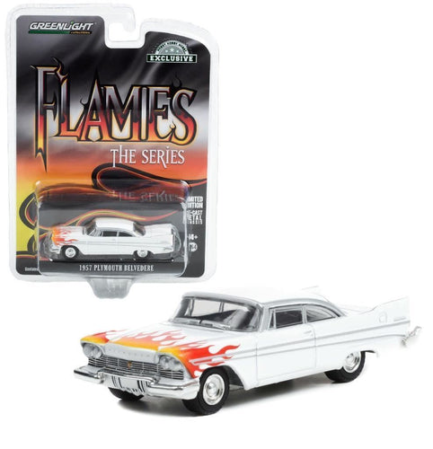 1958 Plymouth Belvedere White w/Flames Greenlight 1:64 Scale